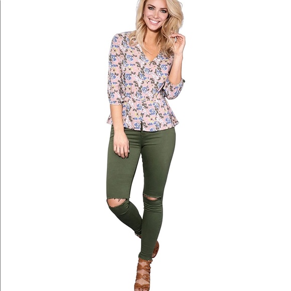 Vici Tops - LAST ONE! Boho Floral Wrap Tie Closure Blouse